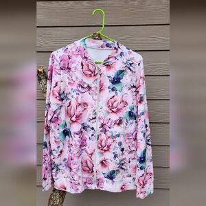 Floral Zip-Up Jacket in Pink & Green